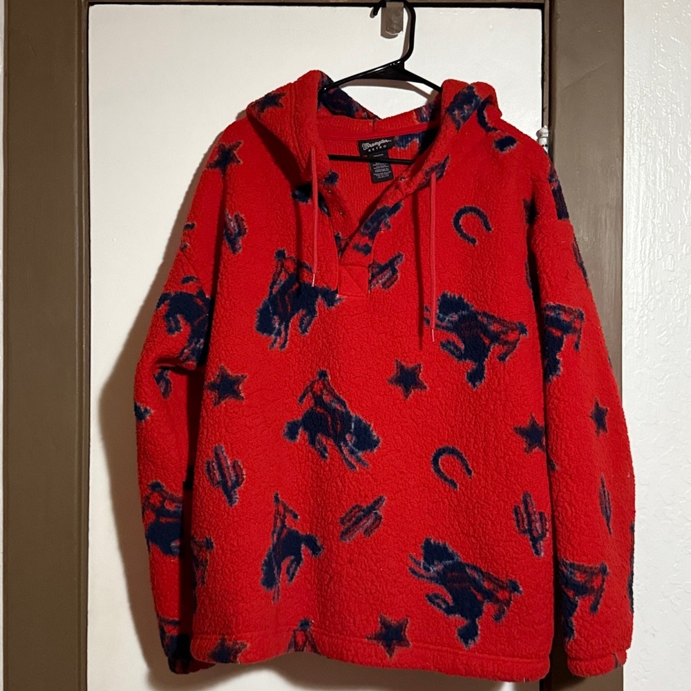 Wrangler Red and Blue Fleece Hoodie